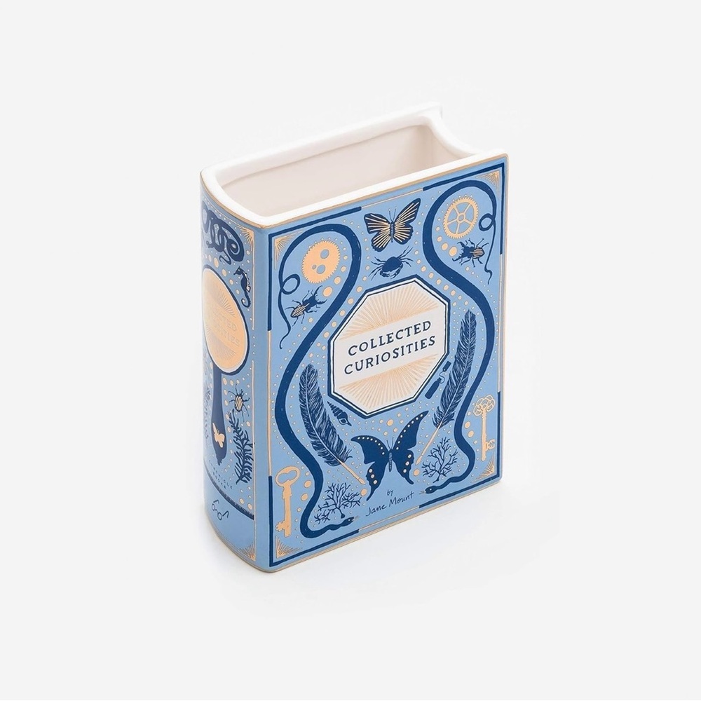 Chronicle Books Blue and Gold Book Ceramic Vase
